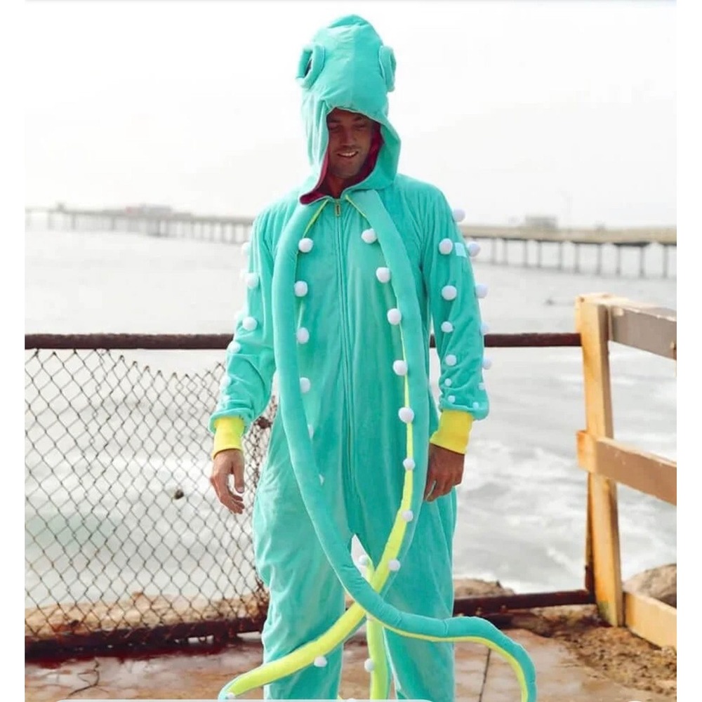 Tipsy Elves Octopus Costume Jumpsuit Teal Blue Green Halloween Pajamas Small